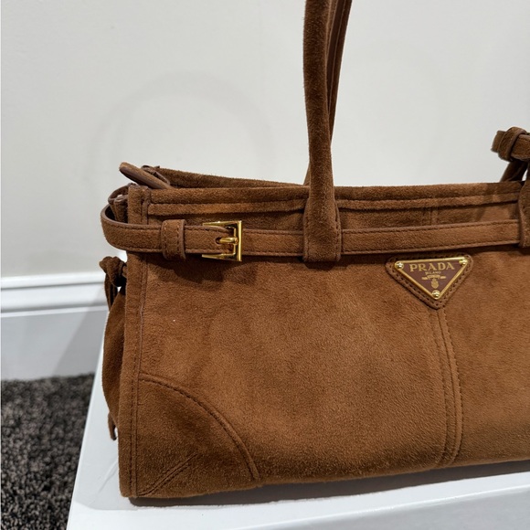 Prada Bonnie Medium Cinnamon Suede Handbag - Picture 2 of 14